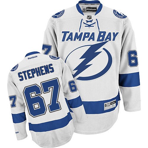 Reebok NHL Youth Mitchell Stephens White Away Authentic Jersey - #67 Tampa Bay Lightning